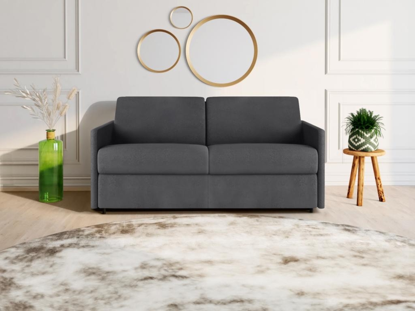 Vente-unique - Schlafsofa 3-Sitzer - Liegefläche mit Lattenrost mit breiten Latten: 140 cm - Matratze: 18 cm - Stoff - Grau - CALIFE Bild 1