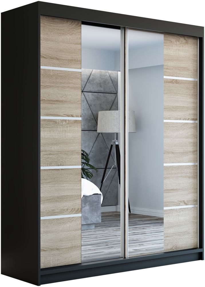 Schwebetrenschrank ERA 2-trig Schrank 160 cm (mit Spiegel) Farbe: Schwarz , sonoma Bild 1