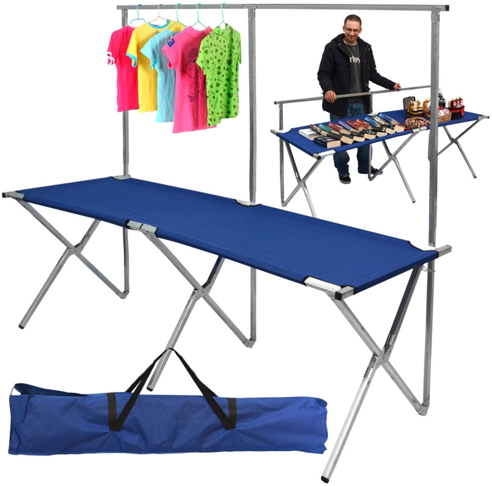 Faltbarer Verkaufsstand mit höhenverstellbarer Kleiderstange Metall Flohmarkt-Tisch ca. 205x67cm Blau Bild 1