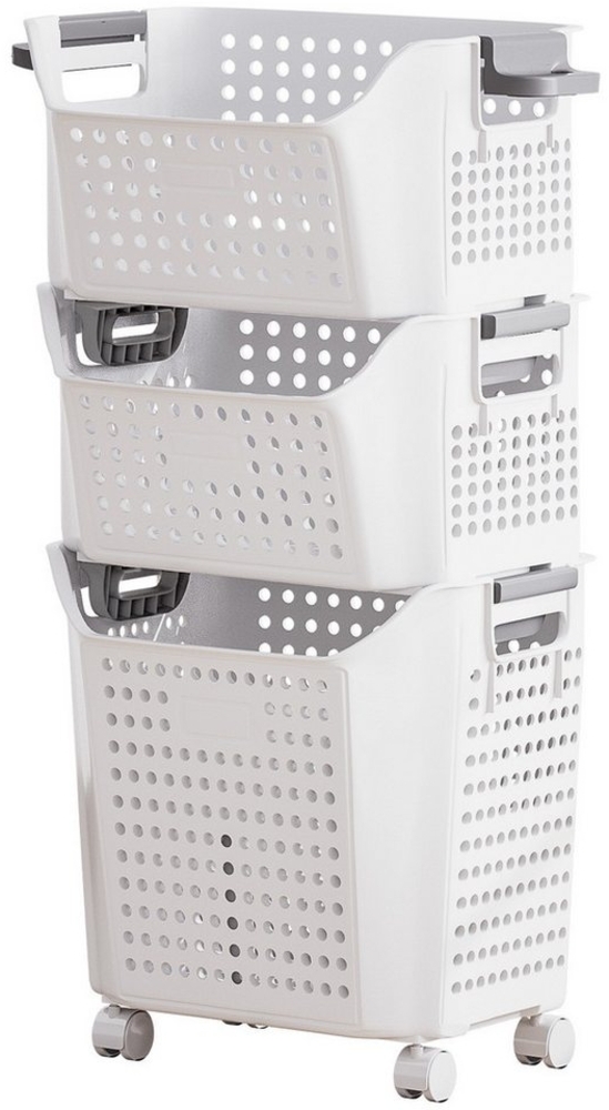 Yorbay Wäschekorb Wäschewagen mit Rollen (3 St, mit 2 kleinen + 1 großem Korb, Stapelbar), Praktischer Wäschesammler für Bad & Waschkeller Bild 1