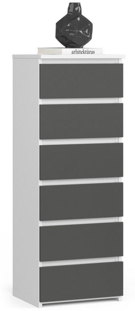 Home Collective Kommode 40 cm breit Holz Highboard Sideboard für Flur Schlafzimmer Wohnzimmer (Mehrzweckschrank Schrank schmal Kommode Schlafzimmer mit Schubladen), Kinderzimmer Organizer, 109 cm hoch mit 6 Schubladen weiß-graphit Bild 1