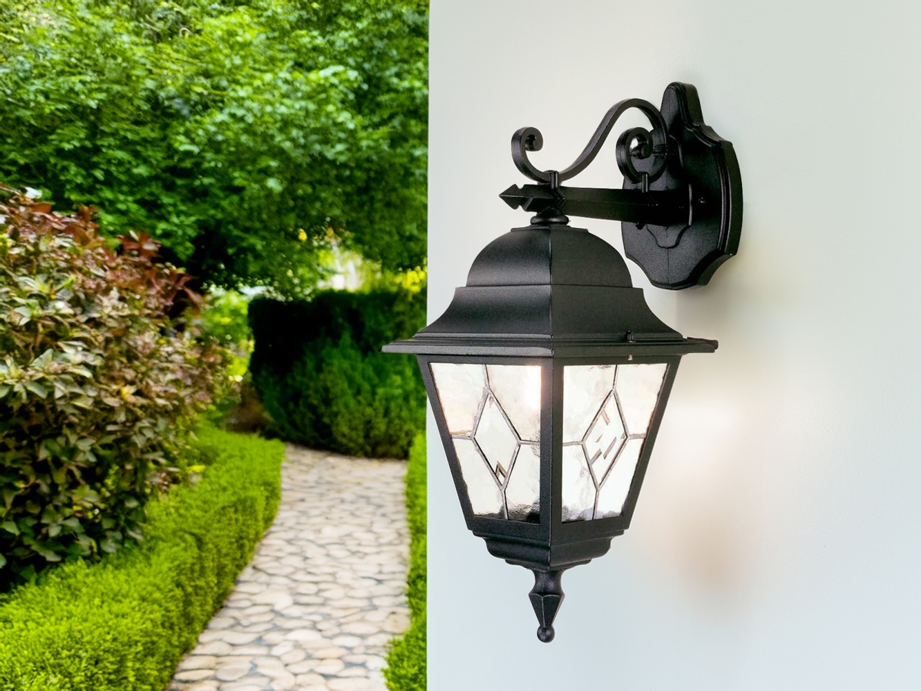 Außenleuchte, Wandlampe, ALU-Druckguss, Glas, Schwarz Bild 1