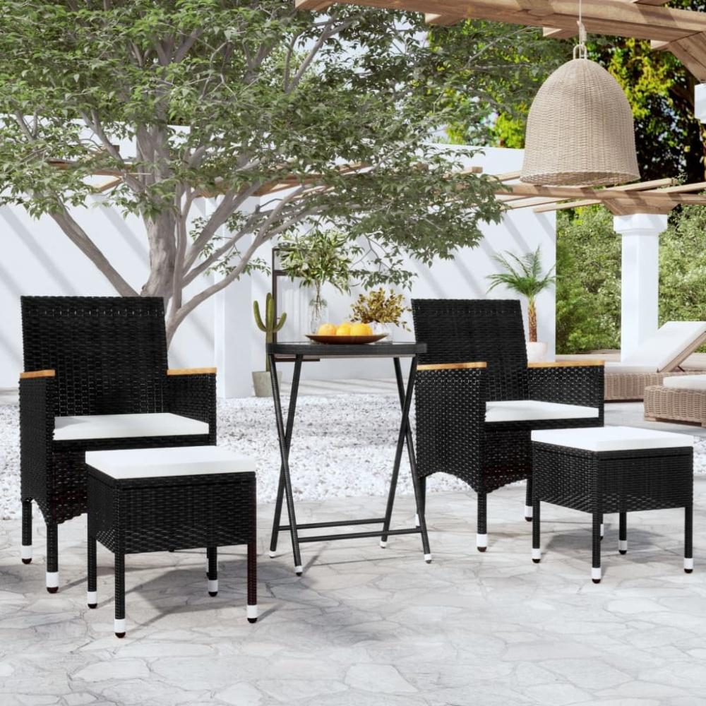 vidaXL 5-tlg. Garten-Bistro-Set Poly Rattan und Hartglas Schwarz 3058394 Bild 1