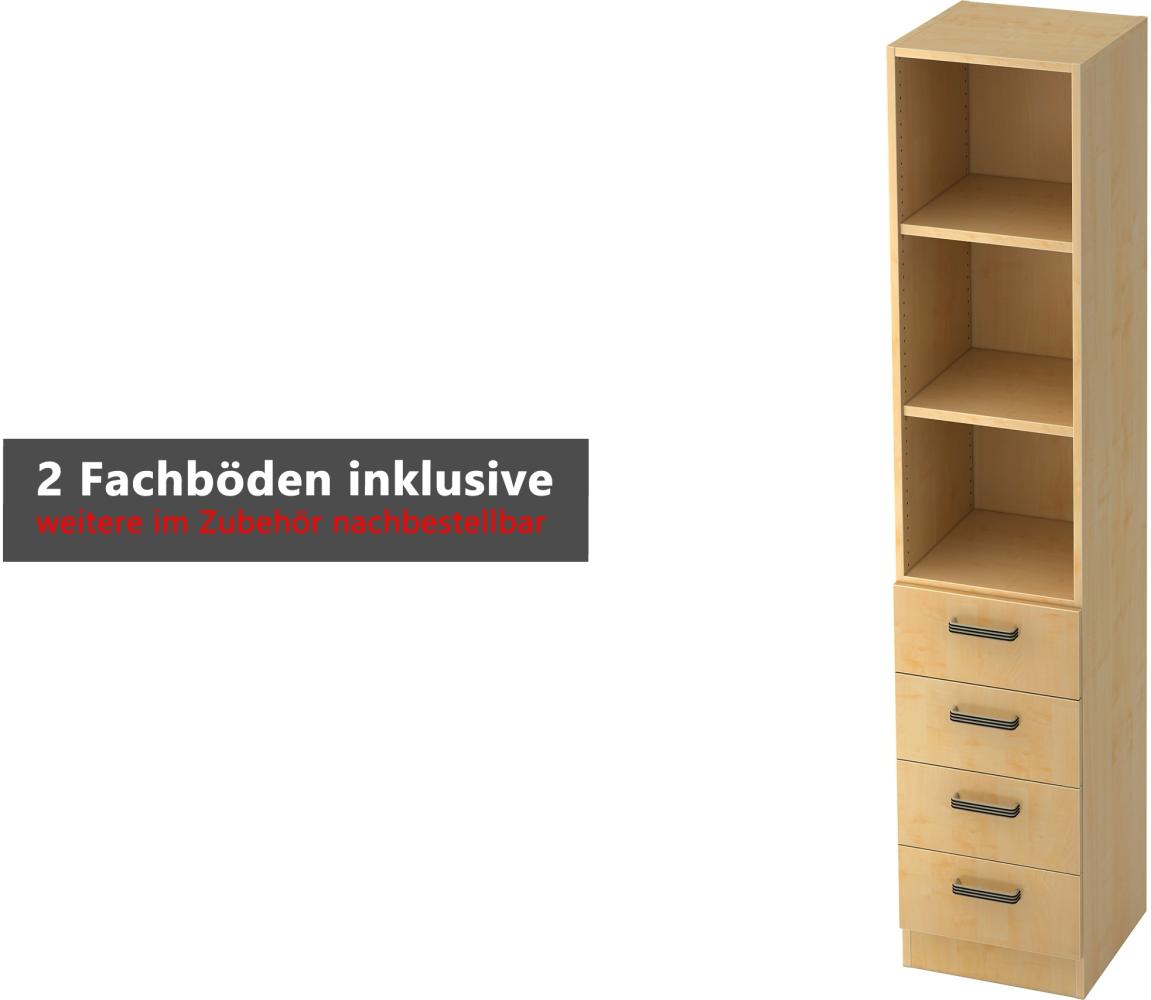 bümö office Aktenschrank Regal mit Schubladen, Büroschrank schmal aus FSC-Holz, 40cm breit in grau - Aktenregal & Schubladenschrank mit Relinggriffen, Büro Möbel Schrank System, 7600-5-5-RE Bild 1