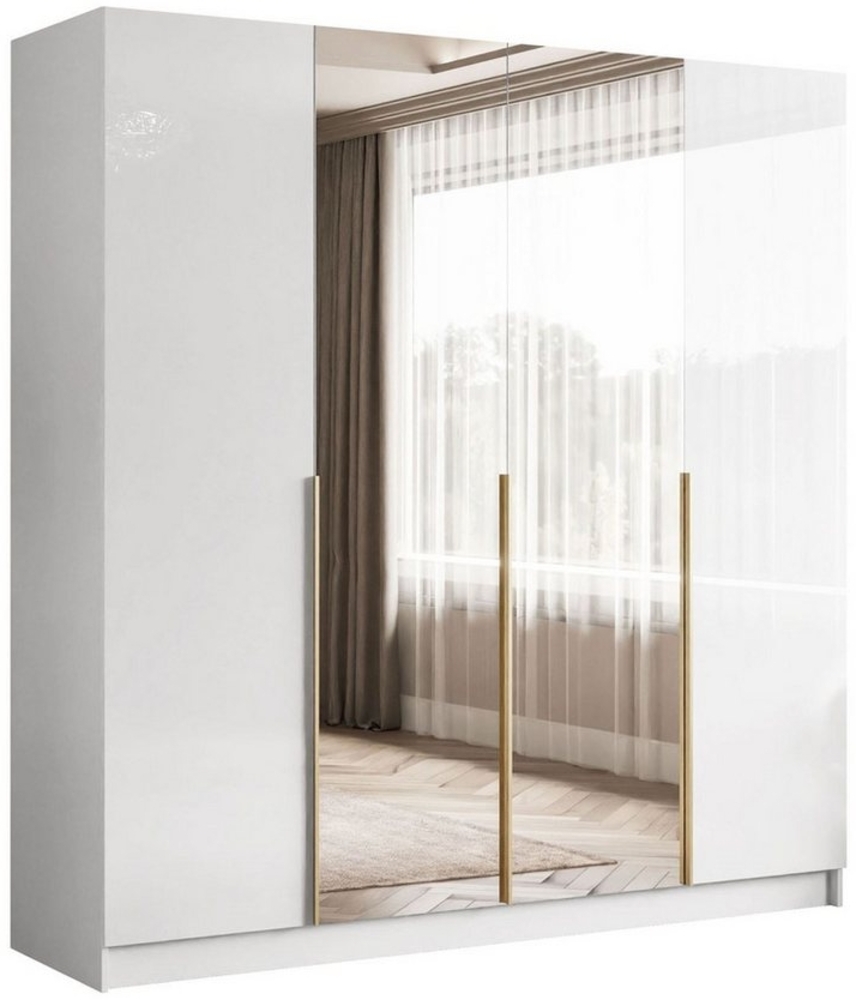 Lookway Kleiderschrank AUREL 4D in Weiß hochglanz Drehtürenschrank mit Spiegel Bild 1