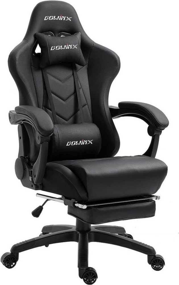 Dowinx Gaming-Stuhl Ergonomisches Design mit Lendenwirbelstütze und Fußstütze, Computer Bürostuhl Rückenlehne verstellbar Drehstuhl, Schwarz Bild 1