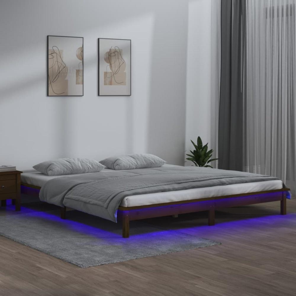 vidaXL Massivholzbett mit LEDs Honigbraun 200x200 cm [820629] Bild 1