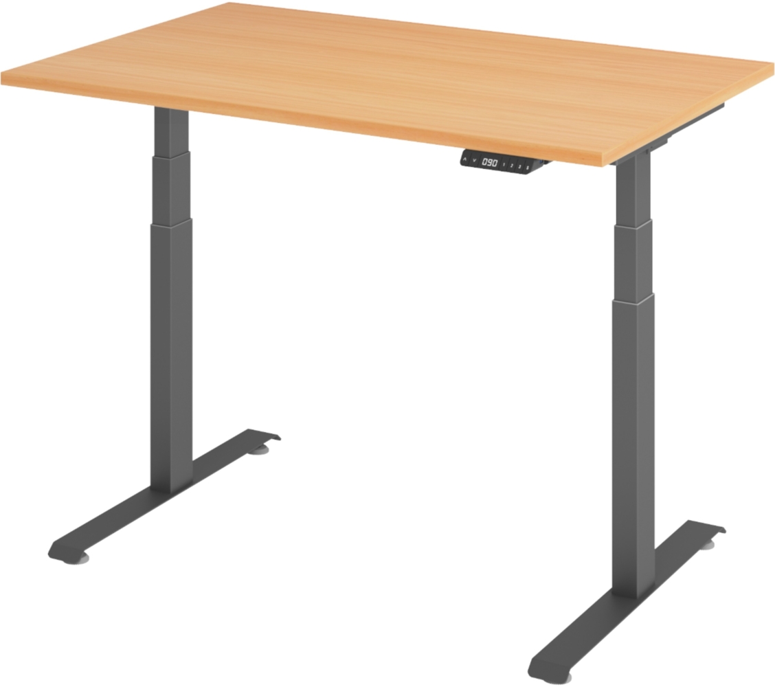 bümö höhenverstellbarer Schreibtisch 120x80 cm in Buche, Gestell graphit - Höhenverstellbar Elektrisch Stehpult mit 3-fach Speicher, Computertisch, Ergonomischer Steh-Sitz Tisch, Bürotisch, LXK65-12-6-G Bild 1