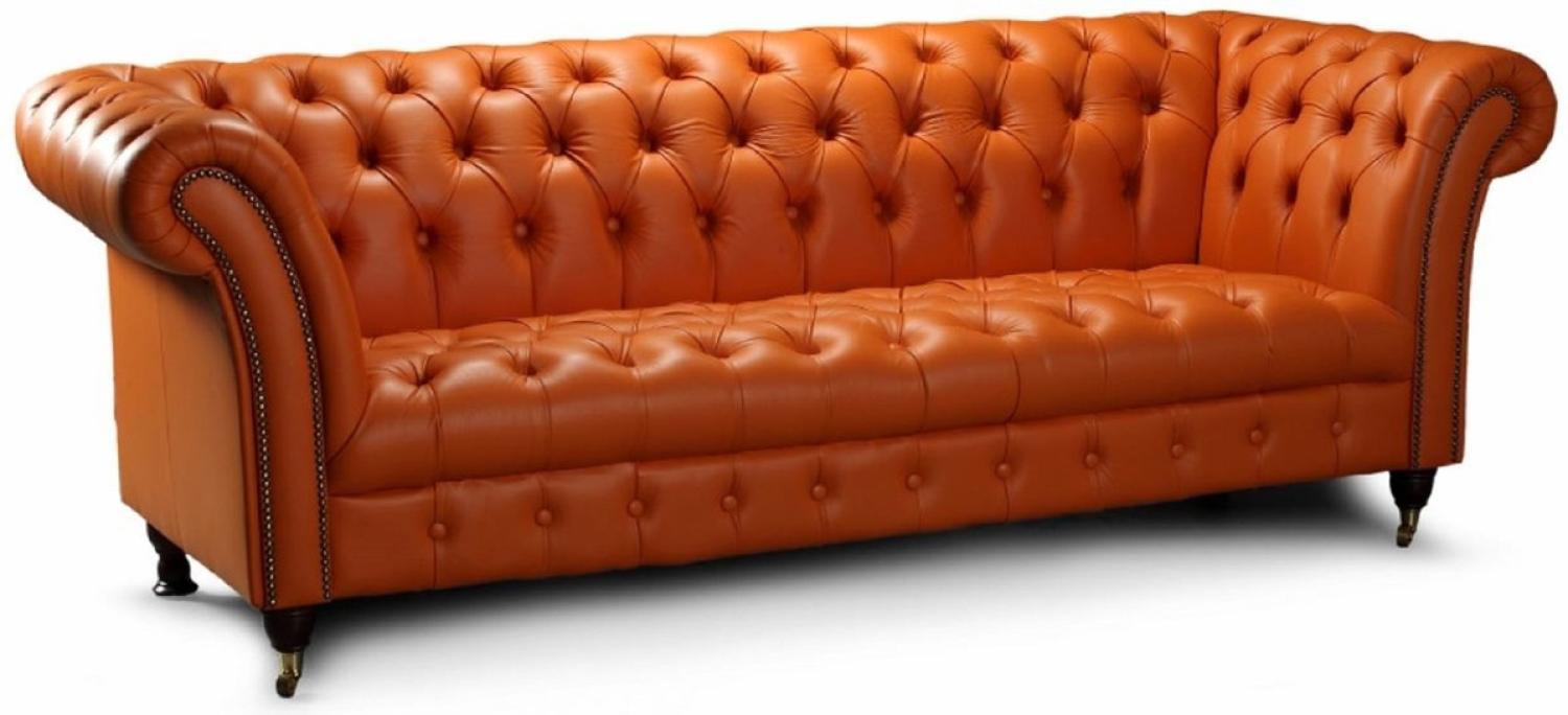 Casa Padrino Luxus Chesterfield Leder 3er Sofa Hellbraun 235 x 95 x H. 85 cm - Echtleder Wohnzimmer Sofa - Chesterfield Wohnzimmer Möbel - Luxus Kollektion Bild 1