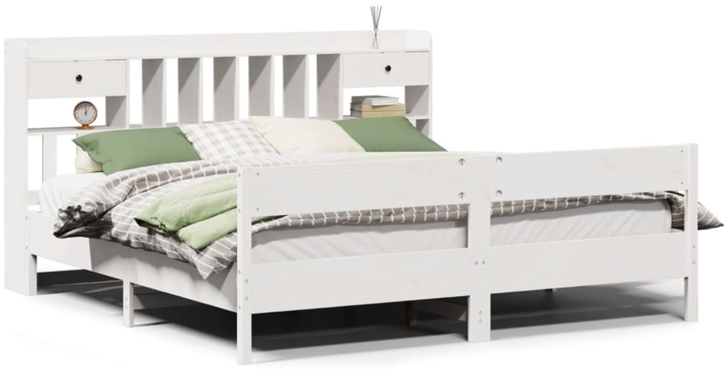 vidaXL Massivholzbett mit Regal ohne Matratze Weiß 180x200 cm Kiefer 3323018 Bild 1