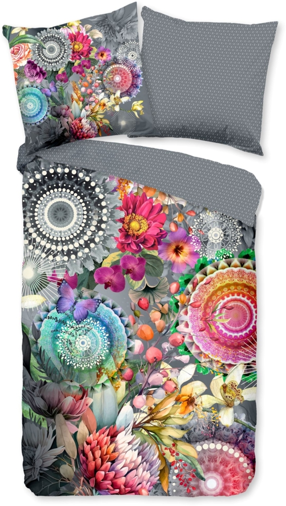 hip Satin Bettwäsche 135x200 Olinga Mandala Blumen magisch grau bunt 33217 Bild 1