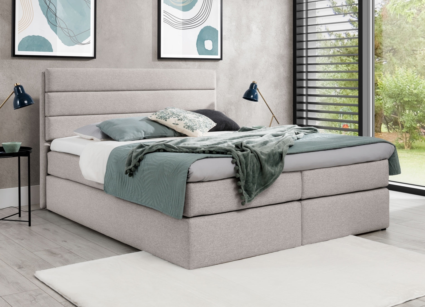 AX LIVING Boxspringbett 140x200 Beige Sequoio mit Matratze und Topper Bild 1