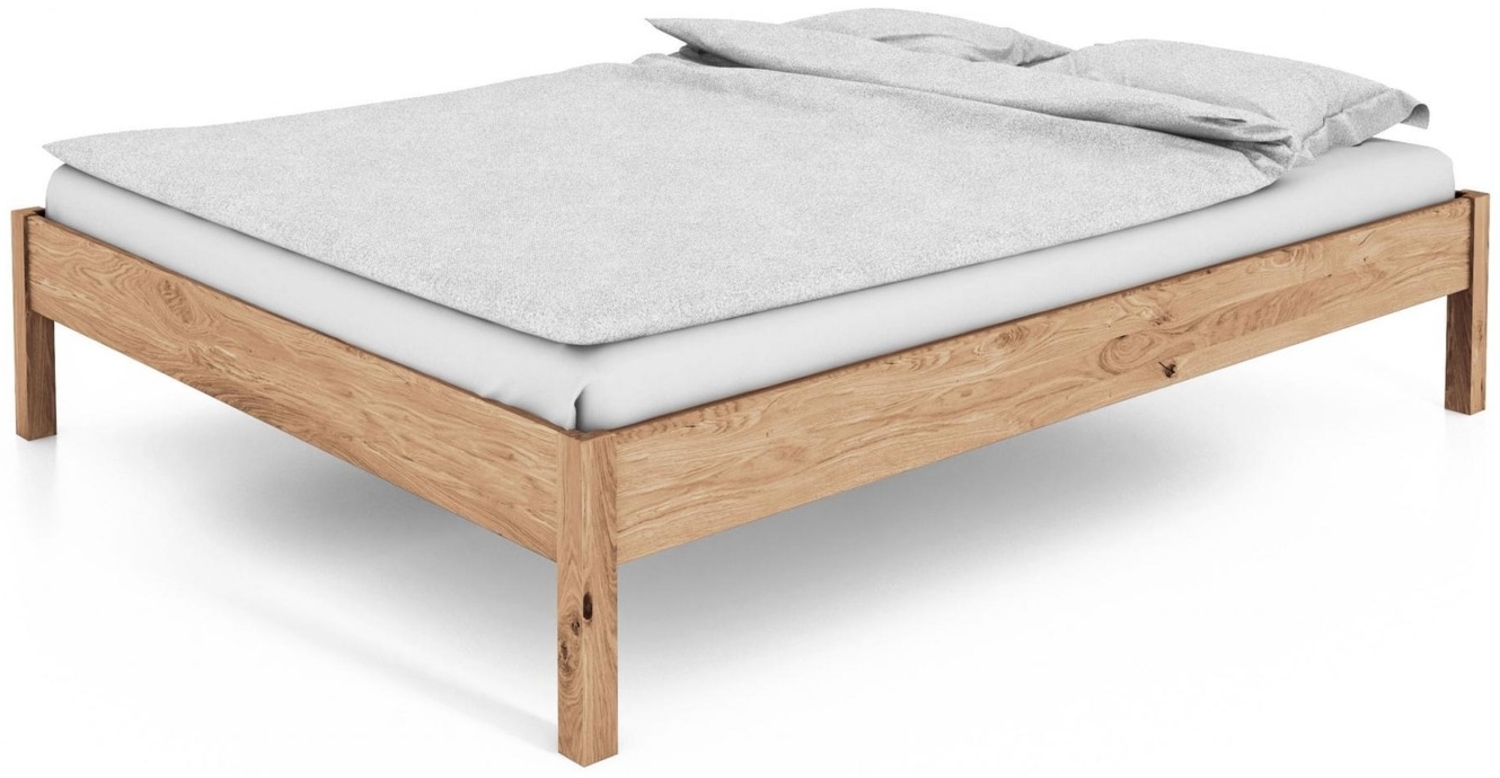 Bett Bento 1 aus Wildeiche massiv bianco 90x200 cm ohne Kopfteil mit Holzbeinen Bild 1