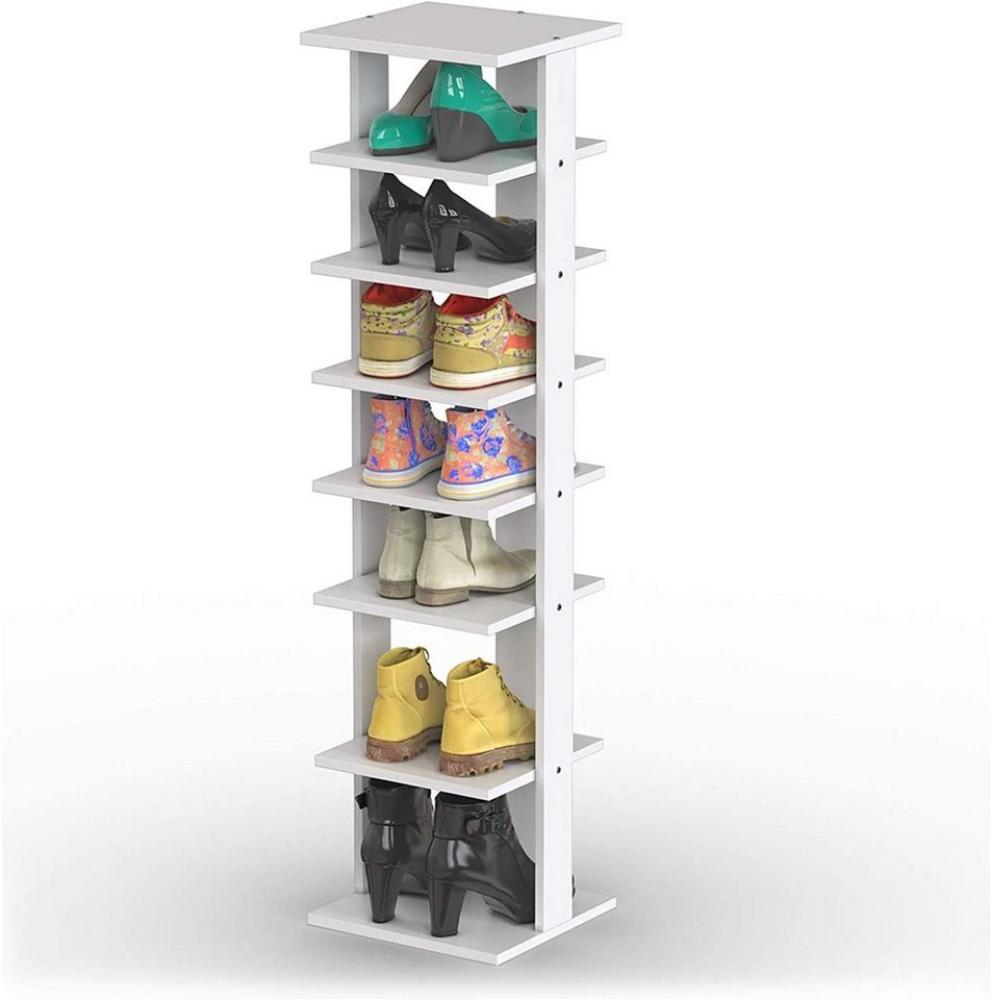 COSTWAY Schuhregal aus Holz, Schuhstaender 8-stoeckig, Schuh-Organizer vertikal, Lagerregal weiss Bild 1