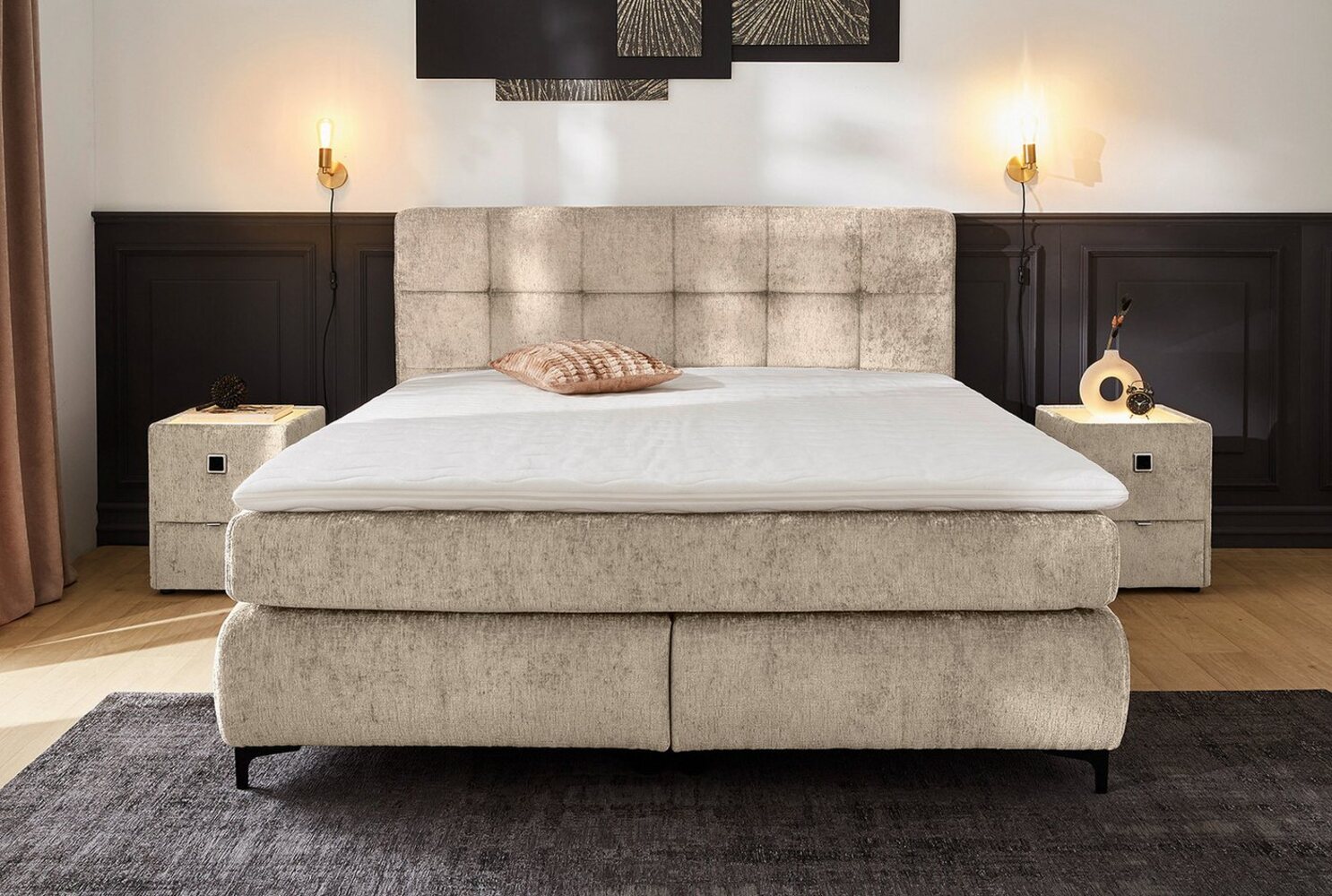 Jockenhöfer 'Beatrice Max' Boxspringbett, 180x200 cm, Chenille Beige Bild 1