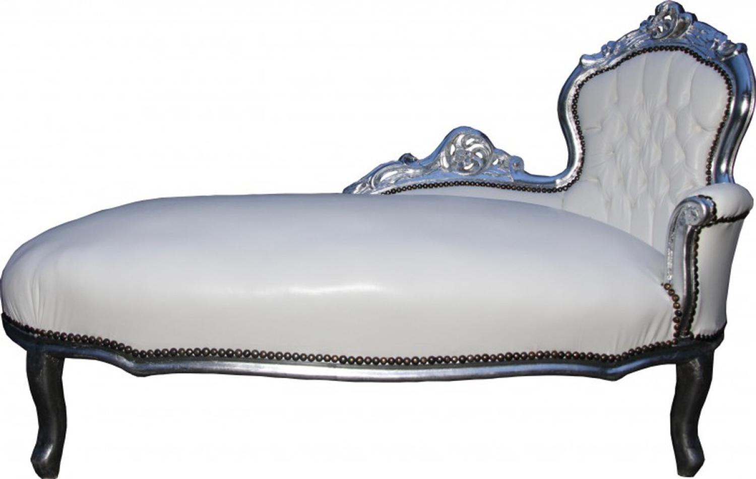 Casa Padrino Barock Chaiselongue Weiß/Silber Lederoptik Bild 1