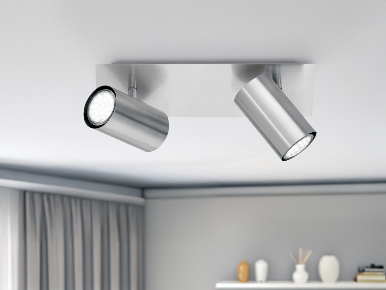 TRIO Leuchten LED Deckenstrahler, Dimmfunktion, LED wechselbar, Warmweiß, Decken-lampe innen Treppenhaus Lichtspots 2 flammig Silber Breite 30cm Bild 1