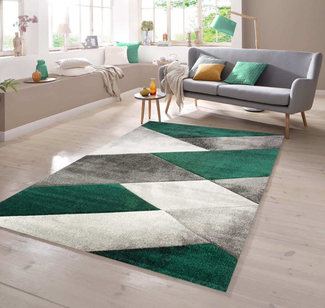 TeppichHome24 Teppich Teppich geometrisches Muster in grün grau, rechteckig Bild 1