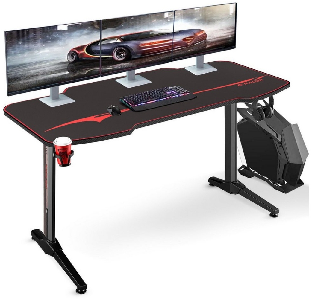 GUNJI Computertisch Gamingtisch 140cm, mit Becherhalter und Kopfhörerhalter Computertisch Bild 1