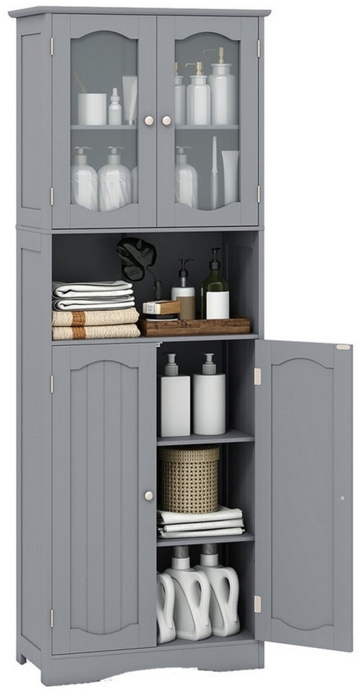 COSTWAY Hochschrank Küche, Badezimmerschrank, mit 4 Türen & Fach, Weiß Bild 1