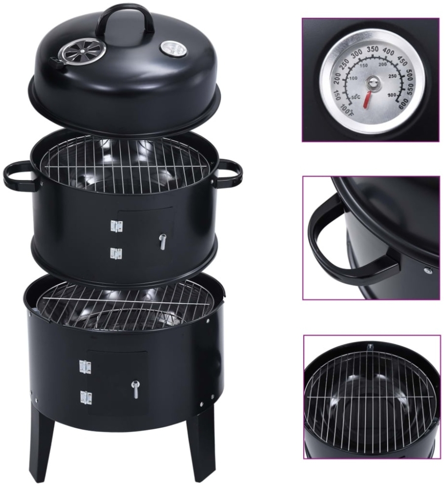 vidaXL 3-in-1 Holzkohlegrill Räucherofen, Stahl, Schwarz, 40×80 cm Bild 1