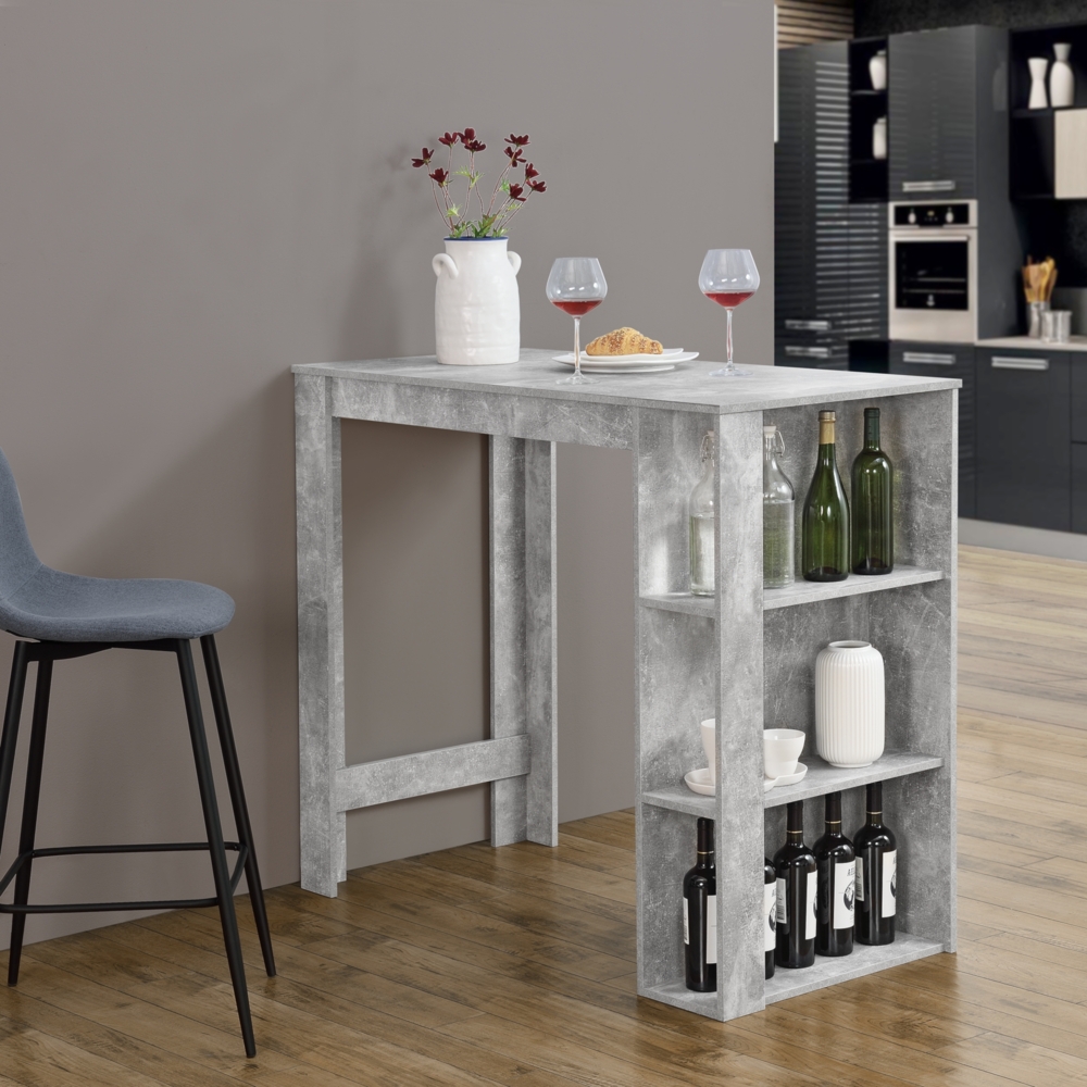 Bartisch Danderyd 120x60x106 cm mit 3 Ablagefächern Betonoptik [en. casa] Bild 1