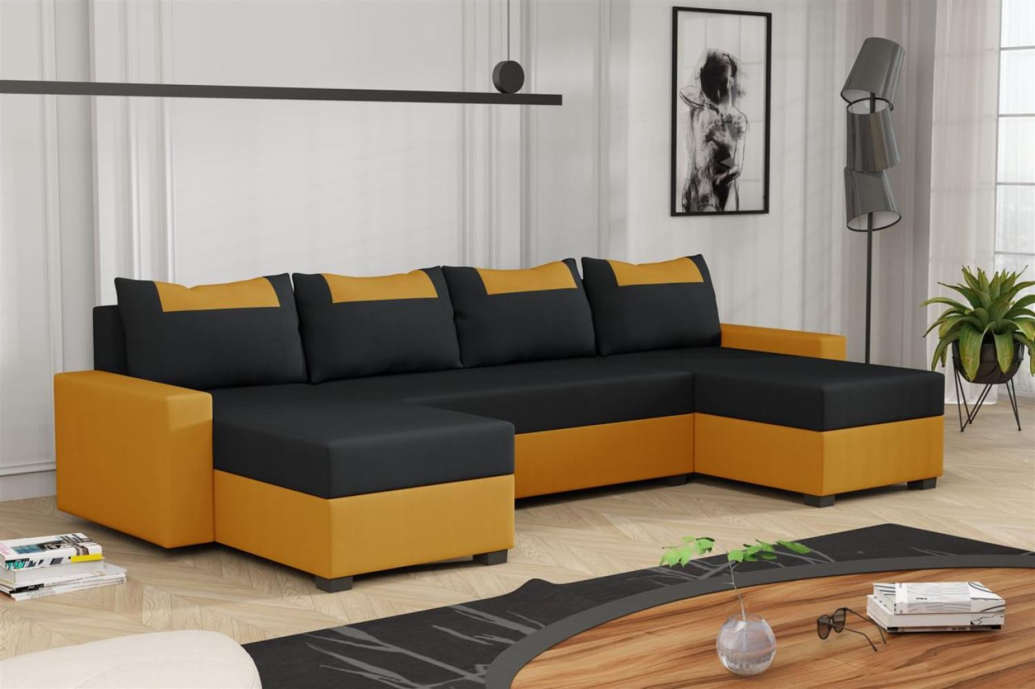 Wohnlandschaft Schlafsofa Sofa HEDVIG LUX Stoff Manila Goldgelb- Schwarz Bild 1