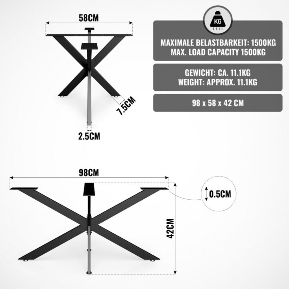 MIADOMODO® Tischgestell - Spider, 98x58x42 cm, Industrial, aus Stahl, Stabil, Schwarz - Tischbeine, Tischkufen, Tischuntergestell, Esstisch Gestell, Kreuzgestell für Wohnzimmertisch Bild 1