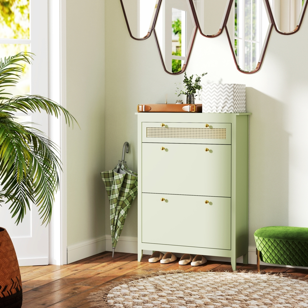 Schuhkommode hohe Schuhschrank 30cm tief mit Klappschubladen Rattan Kippschutz für Flur Bild 1