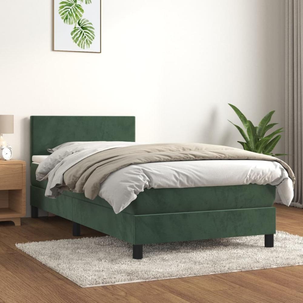 vidaXL Boxspringbett mit Matratze Dunkelgrün 100x200 cm Samt 3141170 Bild 1