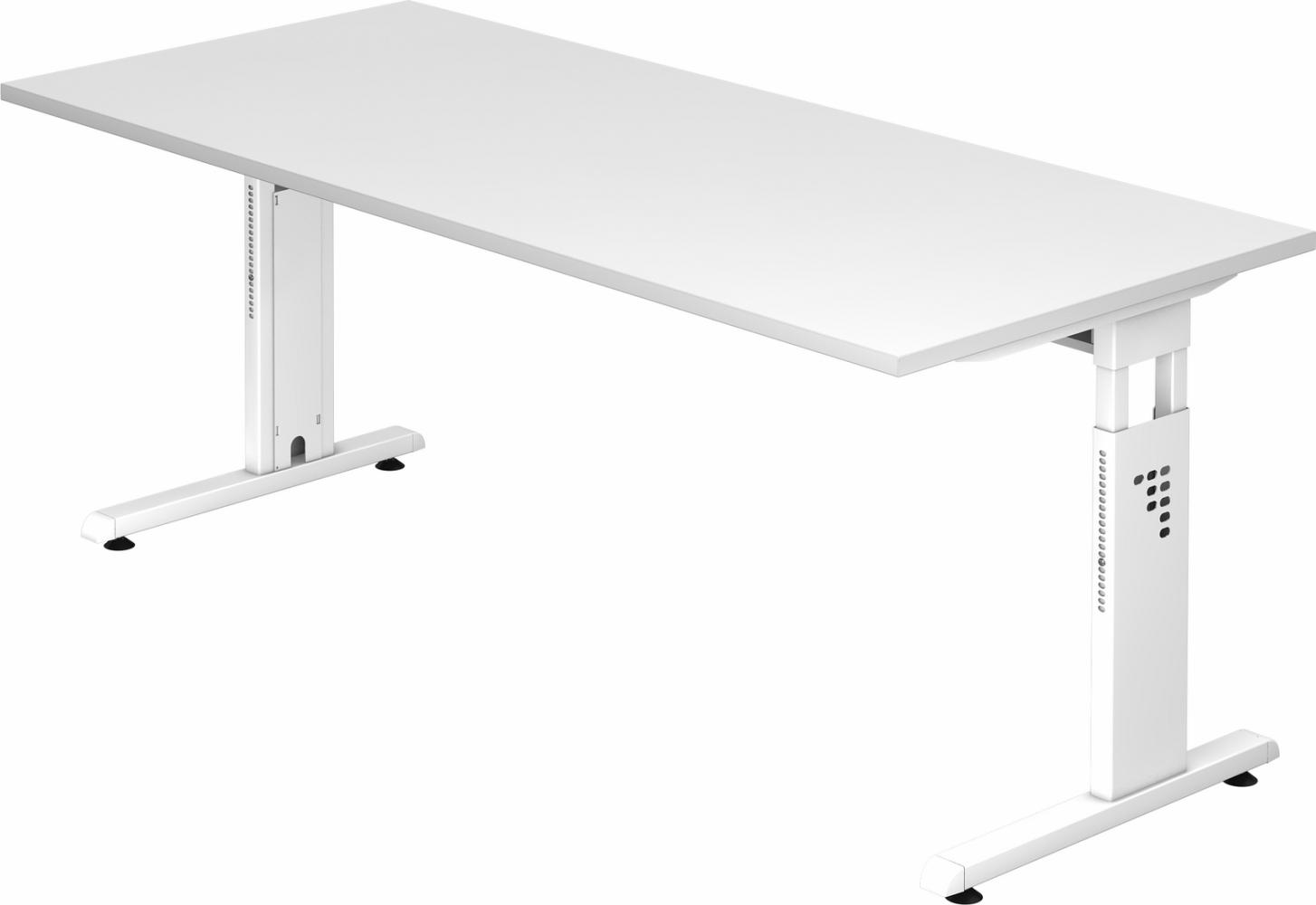 bümö® Schreibtisch O-Serie höhenverstellbar, Tischplatte 180 x 80 cm in weiß, Gestell in weiß Bild 1