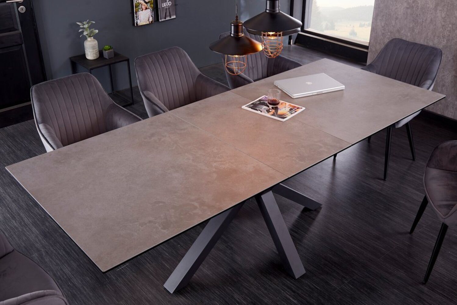 riess-ambiente Esstisch ETERNITY 180-225cm grau / schwarz · bis 12 Personen (Einzelartikel, 1-St), Keramik · Metall · ausziehbar · Beton-Optik · Industrial Design Bild 1