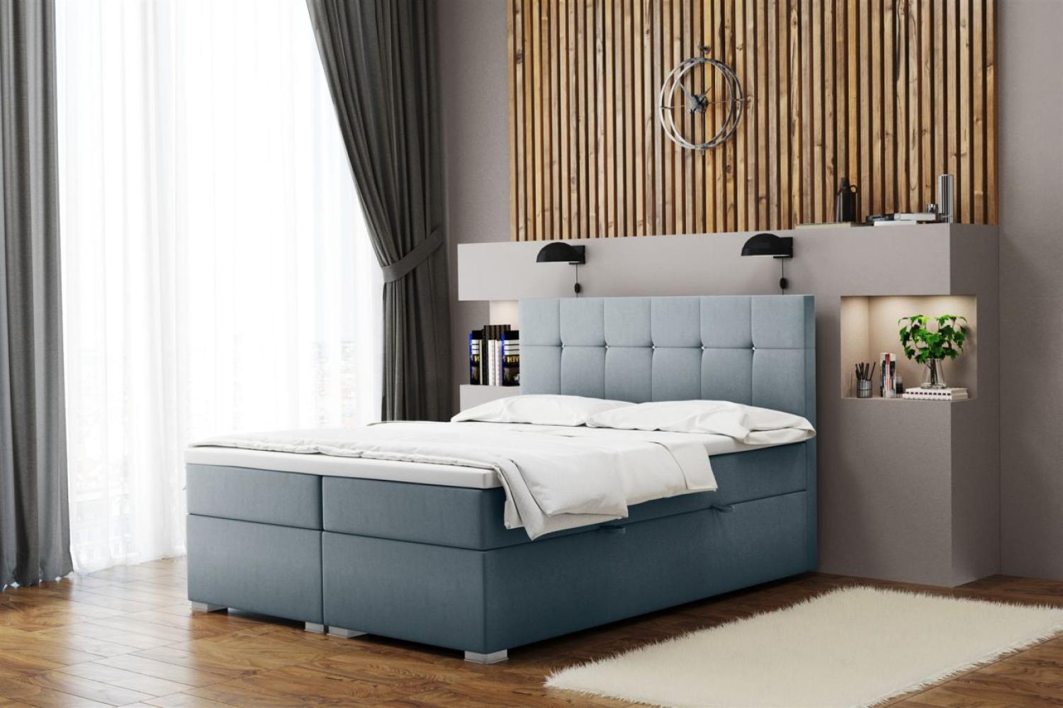 Boxspringbett Schlafzimmerbett 'ABELT', in Stoff Matt Velvet, Blaugrau, 120 x 200 cm Bild 1