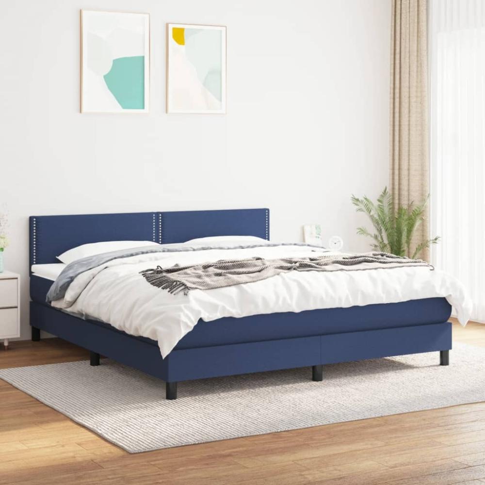 vidaXL Boxspringbett mit Matratze Blau 160x200 cm Stoff 3139991 Bild 1