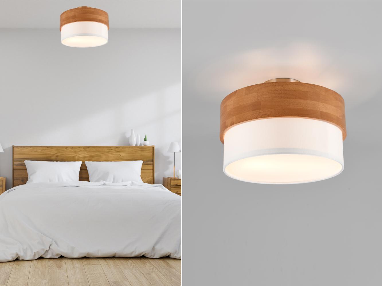 TRIO Leuchten LED Deckenleuchte, LED wechselbar, Warmweiß, Holz-lampe übern Esstisch Lampenschirme Stoff skandinavisch Weiß Ø30cm Bild 1