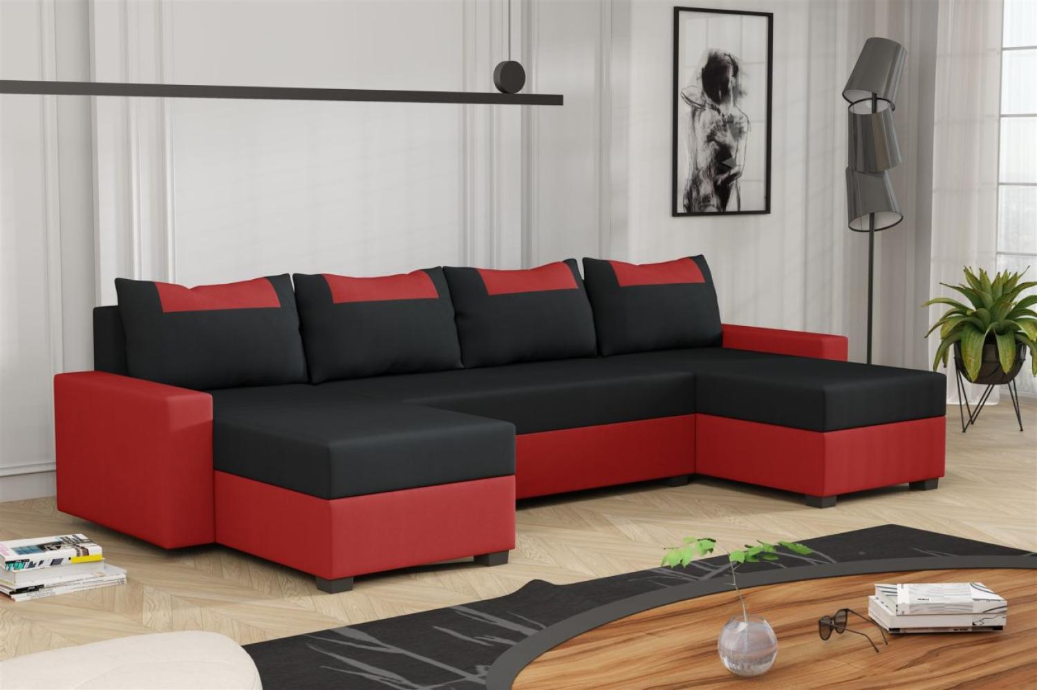 Wohnlandschaft Schlafsofa Sofa HEDVIG LUX Stoff Manila Rot- Schwarz Bild 1