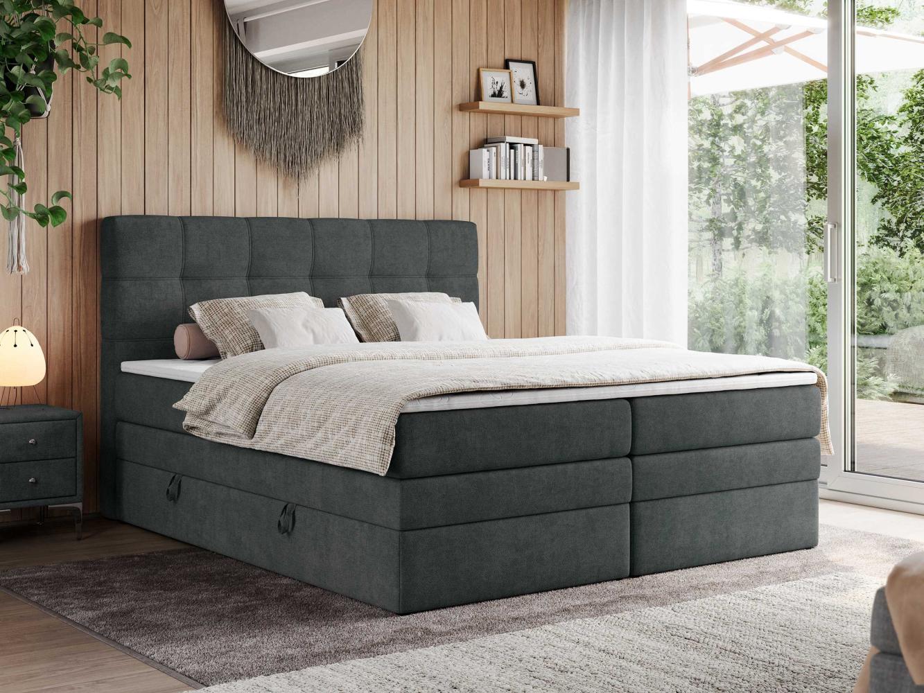 Boxspringbett, Polsterbett, Bett, Schlafzimmer - ERNI-KING - 160x200cm - Dunkelgrau Stoff - H4 Bild 1