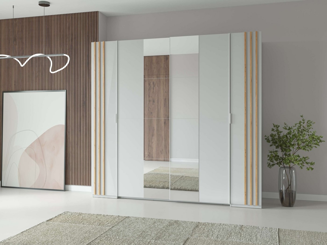 Home affaire Kleiderschrank Kleiderschrank Calera mit Spiegel, 10 Einlegeböden und Kleiderstange Garderobe mit 2 Schwebetüren und 2 Drehtüren, BxHxT 219,6x207,5x62 cm Bild 1