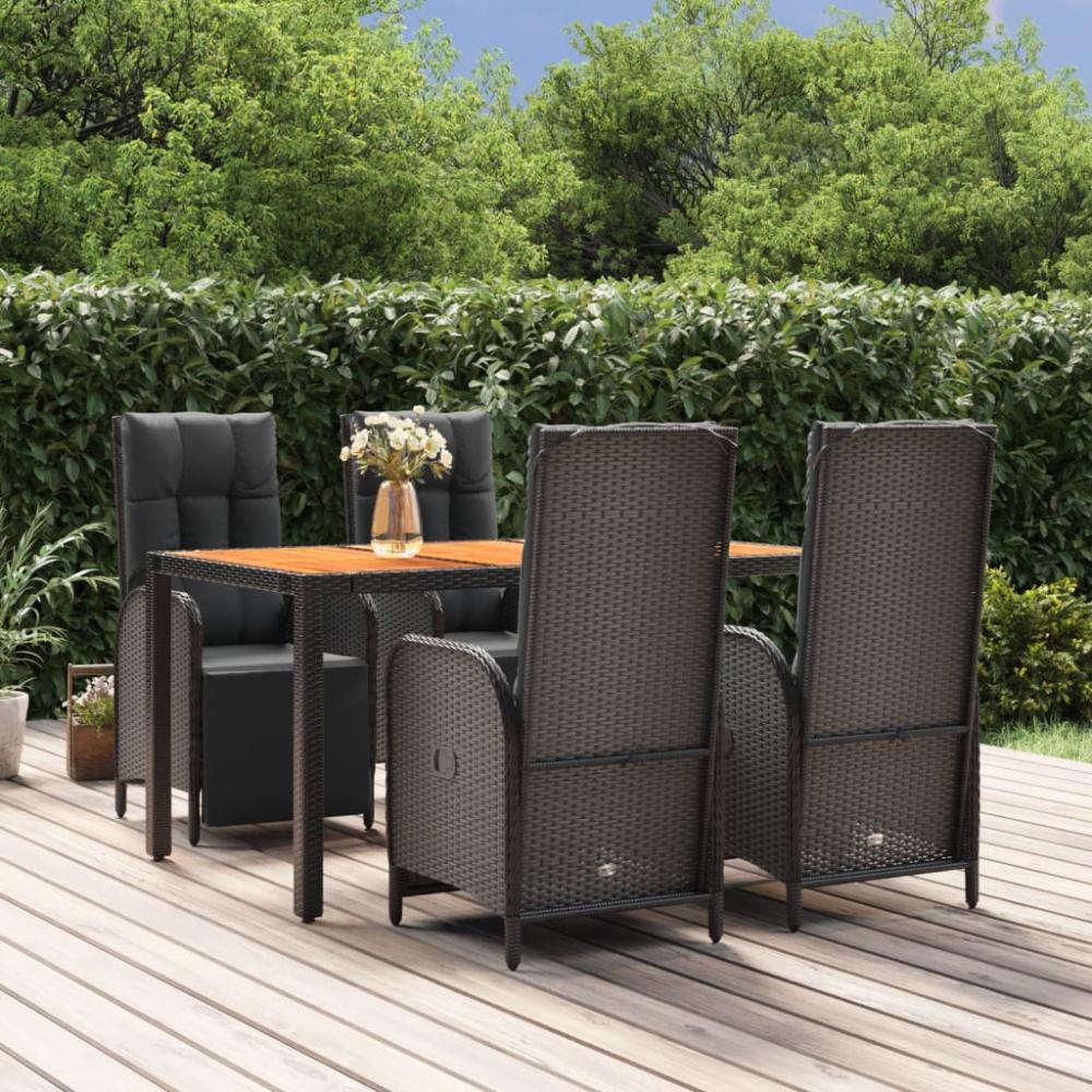 vidaXL 5-tlg. Garten-Essgruppe mit Kissen Schwarz Poly Rattan Bild 1