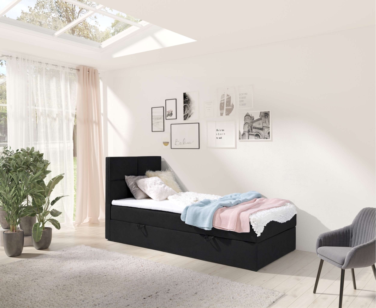 99rooms Larni Boxspringbett Strukturstoff INARI Schwarz 100x200 cm Bild 1