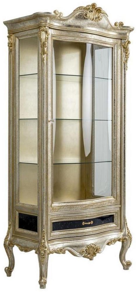 Casa Padrino Luxus Barock Vitrine Silber / Gold - Handgefertigter Massivholz Vitrinenschrank - Barock Wohnzimmer Möbel Bild 1