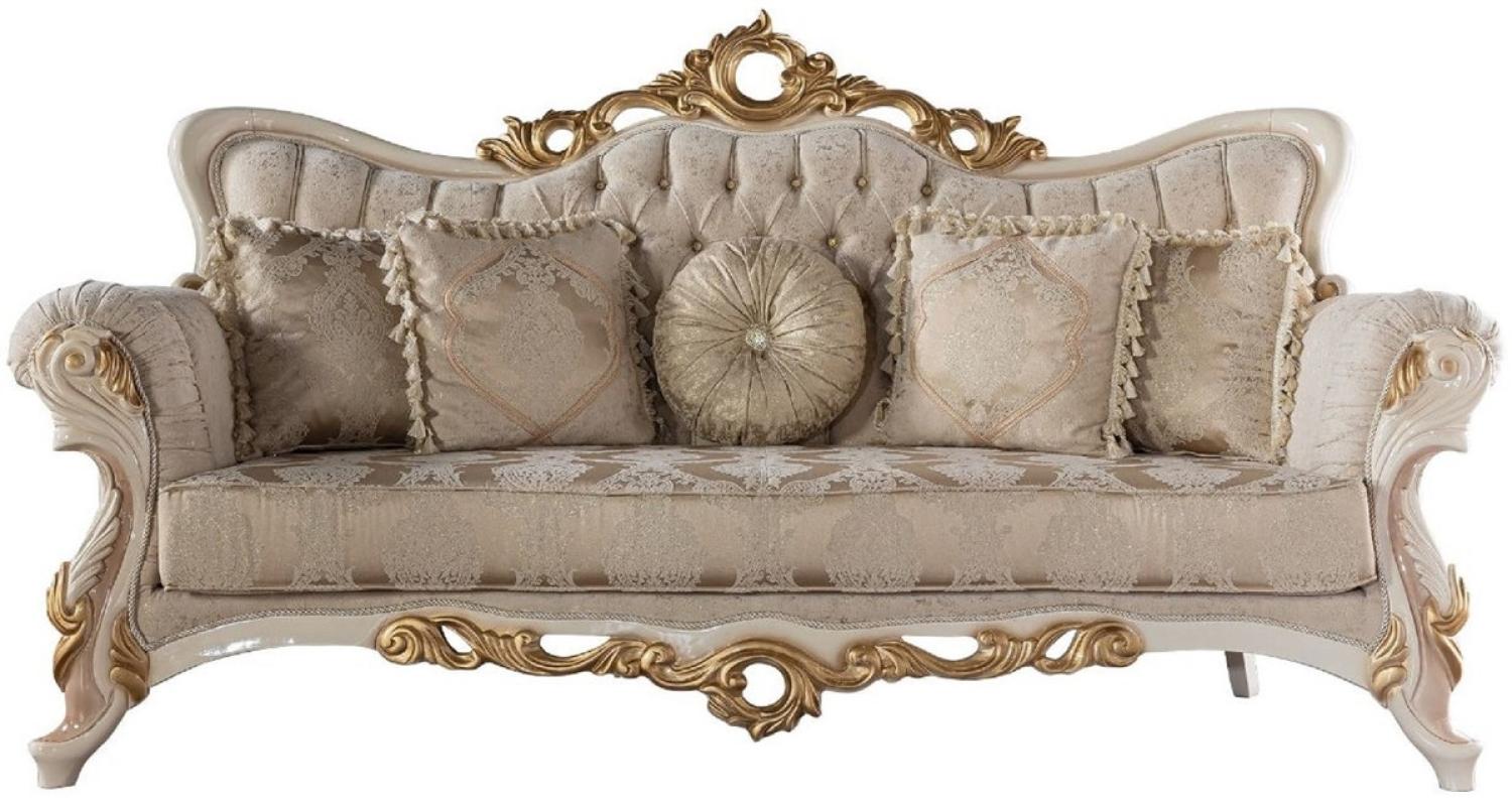 Casa Padrino Luxus Barock Sofa Grau / Kupfer / Weiß / Beige / Gold - Prunkvolles Wohnzimmer Sofa mit Muster - Barock Wohnzimmer Möbel - Edel & Prunkvoll Bild 1