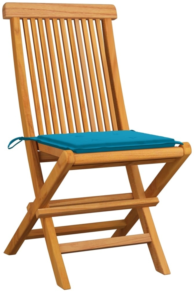 vidaXL Gartenstühle mit Blauen Kissen 4 Stk. Teak Massivholz 3062572 Bild 1