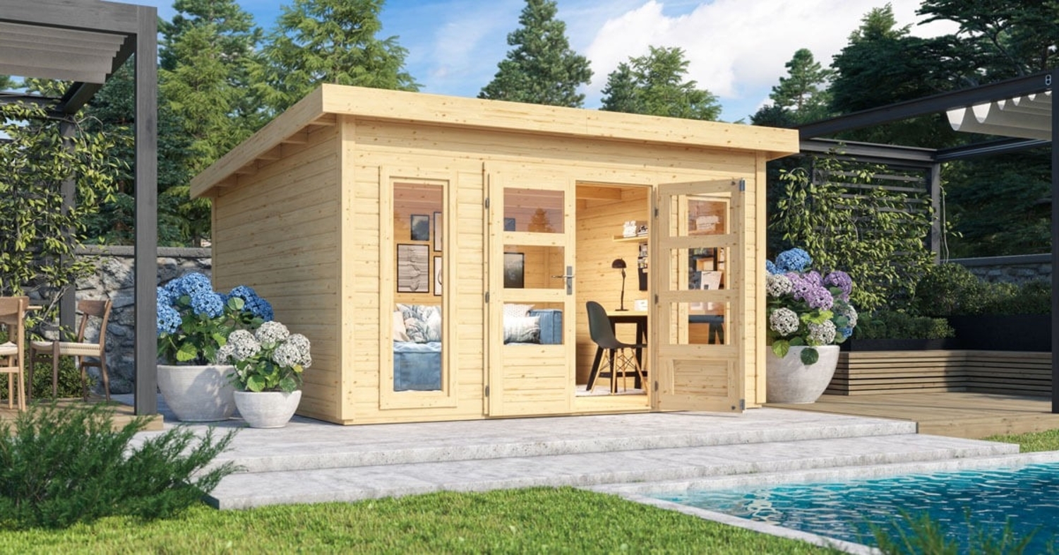 Gartenhaus Northeim 5 - 369x369 cm, 38 mm Holz naturbelassen, Karibu Bild 1