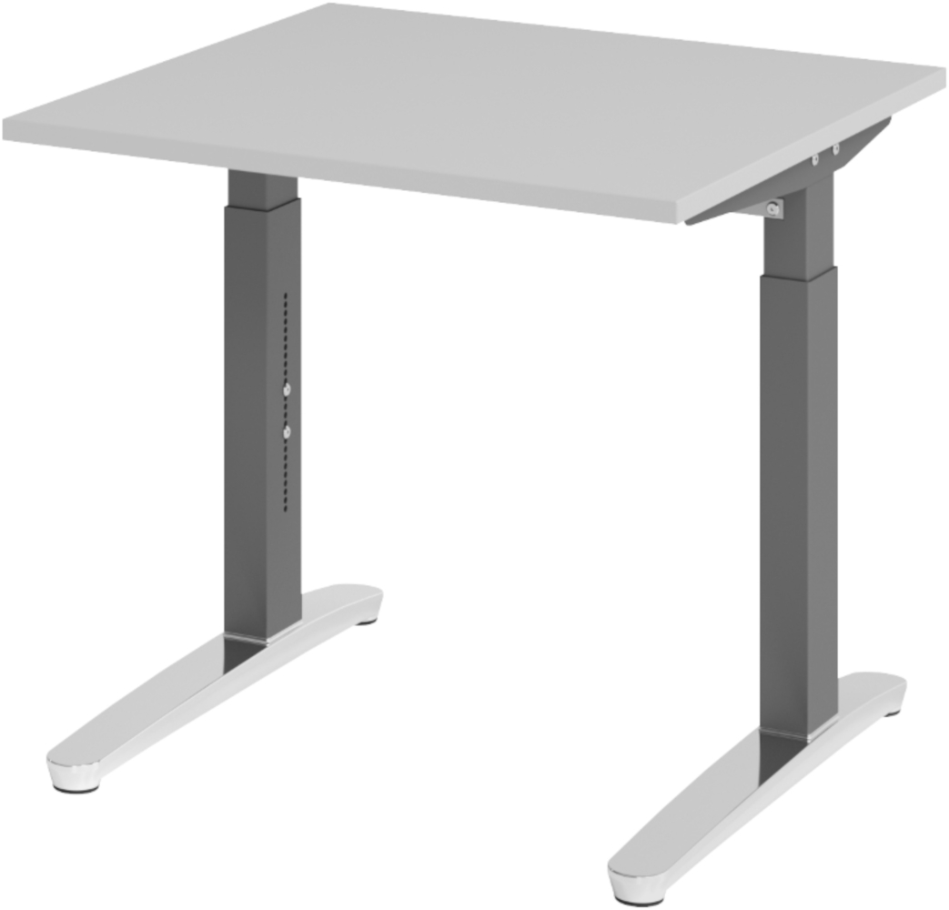 bümö manuell höhenverstellbarer Schreibtisch 80x80 in grau, Gestell in graphit/alu - PC Tisch höhenverstellbar & klein, höhenverstellbarer Tisch Büro, kleiner Computertisch verstellbar, X08-5-GC Bild 1