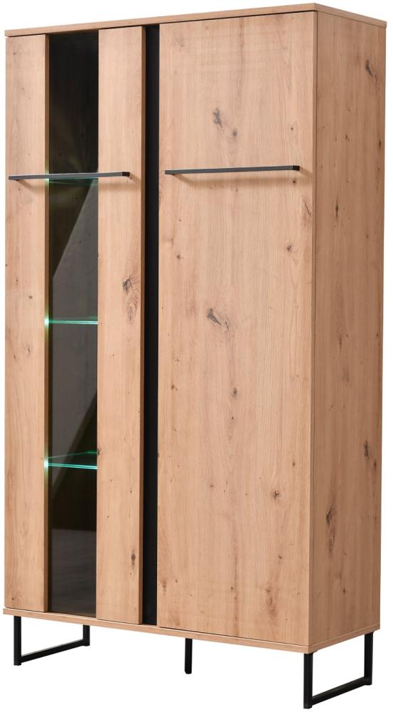 Homestyle4u Vitrine mit Kufenfüße, Holz natur / schwarz, 84,5 x 153 x 35 cm Bild 1