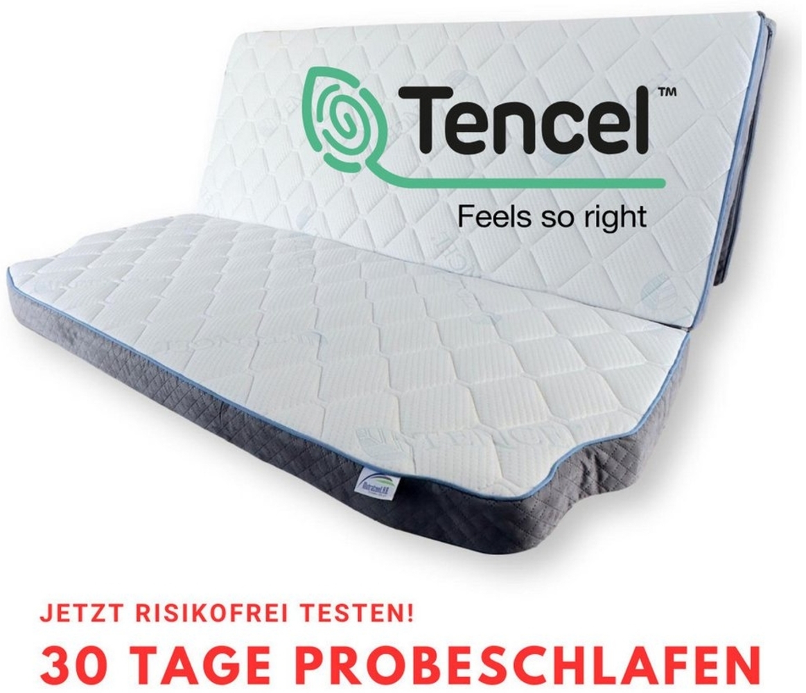 Klappmatratze für VW T5 T6 T6.1 Multiflexboard, MatratzenL.A.B®, 8 cm hoch, (Kaltschaum, Härtegrad H3 fest), 8x148x185 oder 8x148x198 cmTENCEL™ Lyocell® und Alcantara Polsterstoff Bild 1
