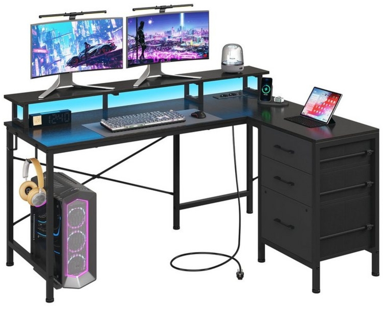 MSMASK Computertisch Gaming Tisch mit LED, Schreibtisch mit Steckdose (1-St), mit USB-Anschluss, 100T x 135B x 90H cm, schwarz Bild 1