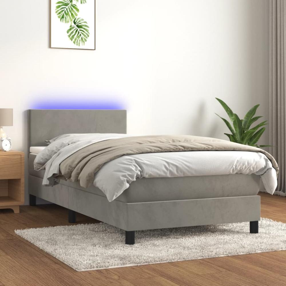 vidaXL Boxspringbett mit Matratze & LED Hellgrau 90x190 cm Samt 3134255 Bild 1