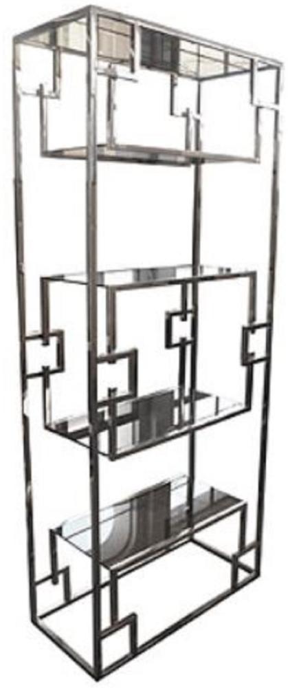 Casa Padrino Luxus Regalschrank Silber 85 x 40 x H. 200 cm - Edelstahl Schrank mit Glasregalen - Wohnzimmerschrank - Wohnzimmermöbel Bild 1